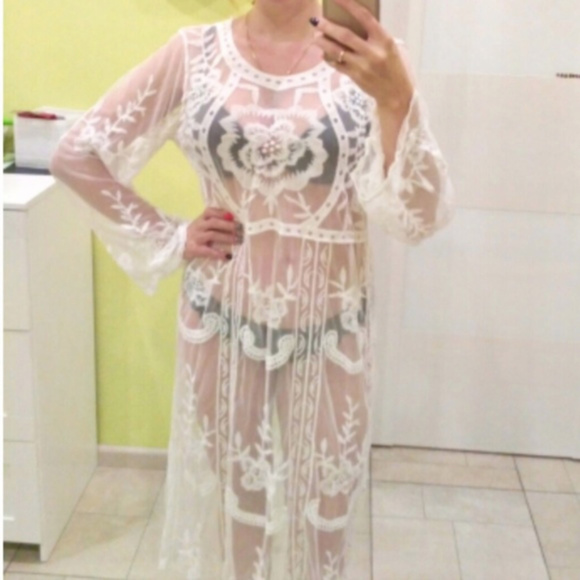 Lace Beach Sheer Bikini Swimsuit Coverup Dress NWT - Picture 5 of 7